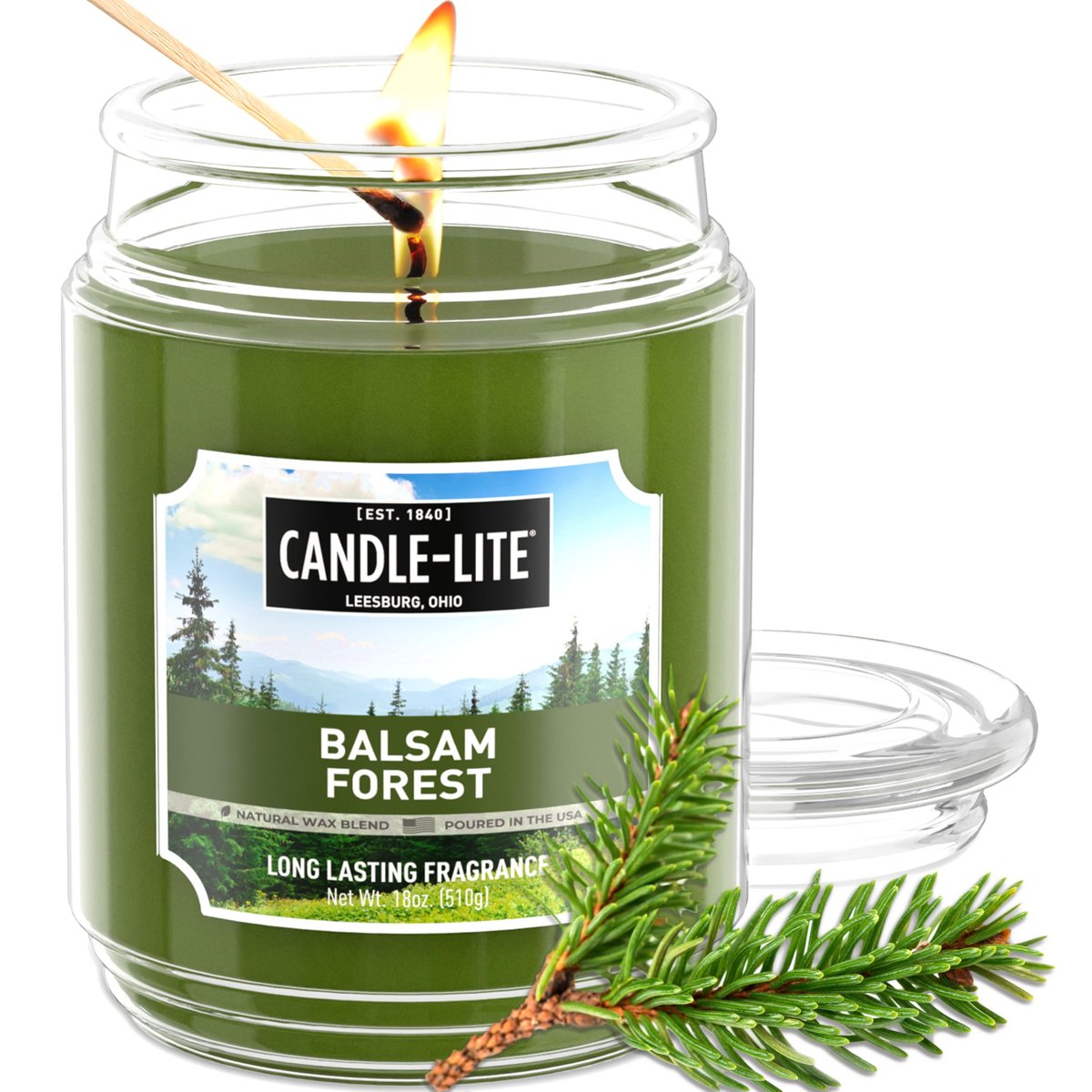 Candle-lite Herbst-Duftkerzen, Balsam Forest Duft, 18 oz Glas, Stolz in den USA gegossen, Aromatherapie-Kerze, Einzeldocht mit 110 Stunden Brenndauer, Perfekt für eine erfrischende Atmosphäre