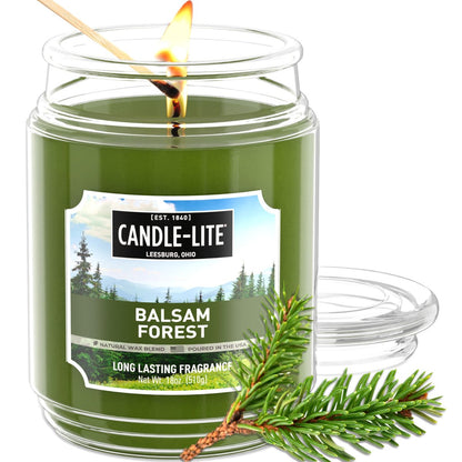 Candle-lite Herbst-Duftkerzen, Balsam Forest Duft, 18 oz Glas, Stolz in den USA gegossen, Aromatherapie-Kerze, Einzeldocht mit 110 Stunden Brenndauer, Perfekt für eine erfrischende Atmosphäre
