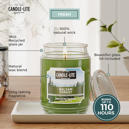 Candle-lite Herbst-Duftkerzen, Balsam Forest Duft, 18 oz Glas, Stolz in den USA gegossen, Aromatherapie-Kerze, Einzeldocht mit 110 Stunden Brenndauer, Perfekt für eine erfrischende Atmosphäre