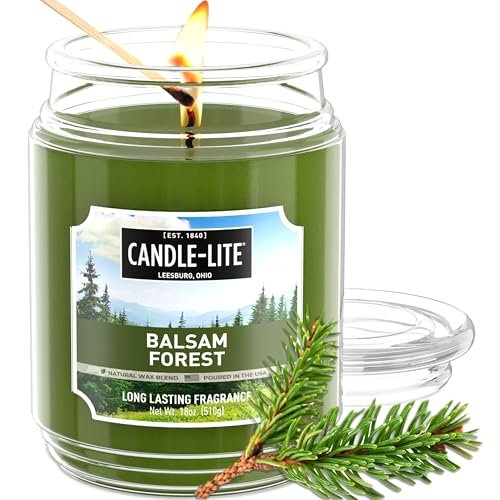 Candle-lite Herbst-Duftkerzen, Balsam Forest Duft, 18 oz Glas, Stolz in den USA gegossen, Aromatherapie-Kerze, Einzeldocht mit 110 Stunden Brenndauer, Perfekt für eine erfrischende Atmosphäre