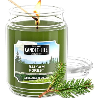 Candle-lite Herbst-Duftkerzen, Balsam Forest Duft, 18 oz Glas, Stolz in den USA gegossen, Aromatherapie-Kerze, Einzeldocht mit 110 Stunden Brenndauer, Perfekt für eine erfrischende Atmosphäre