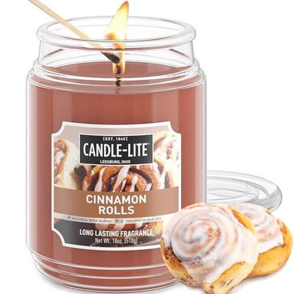 Candle-lite Herbst Duftkerzen, Zimtschnecken, 18 oz Glas, Stolz in den USA gegossen, Aromatherapie-Kerze, Einzeldocht mit 110 Stunden Brenndauer, Perfekt für eine einladende Atmosphäre