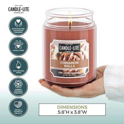 Candle-lite Herbst Duftkerzen, Zimtschnecken, 18 oz Glas, Stolz in den USA gegossen, Aromatherapie-Kerze, Einzeldocht mit 110 Stunden Brenndauer, Perfekt für eine einladende Atmosphäre