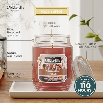 Candle-lite Herbst Duftkerzen, Zimtschnecken, 18 oz Glas, Stolz in den USA gegossen, Aromatherapie-Kerze, Einzeldocht mit 110 Stunden Brenndauer, Perfekt für eine einladende Atmosphäre