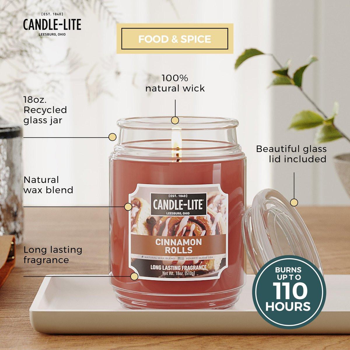 Candle-lite Herbst Duftkerzen, Zimtschnecken, 18 oz Glas, Stolz in den USA gegossen, Aromatherapie-Kerze, Einzeldocht mit 110 Stunden Brenndauer, Perfekt für eine einladende Atmosphäre