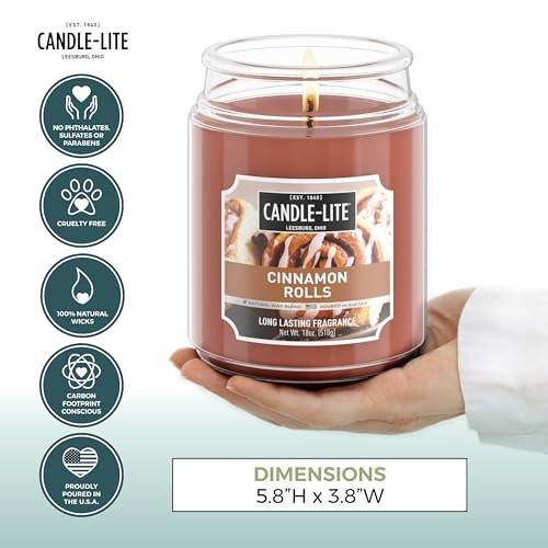 Candle-lite Herbst Duftkerzen, Zimtschnecken, 18 oz Glas, Stolz in den USA gegossen, Aromatherapie-Kerze, Einzeldocht mit 110 Stunden Brenndauer, Perfekt für eine einladende Atmosphäre