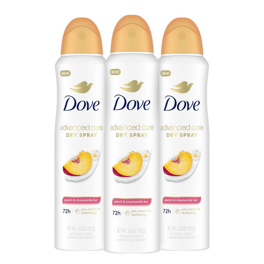 Dove Advanced Care Antitranspirant Deodorant Trockenspray Pfirsich & Kamillentee 3er-Pack – 72h Geruchskontrolle & ganztägiger Schutz vor Nässe mit ProCeramide Technologie, 3,8 oz