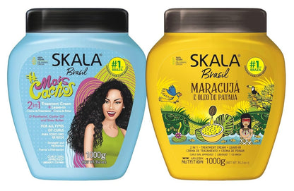 AWEGOO SKALA Haartyp 3ABC Mais Cachos & Passionsfrucht Combo – Feuchtigkeit für Locken, Frizz-Kontrolle, 2-in-1 Pflegebehandlung und Kammcreme, Blau, 35,3 Unzen