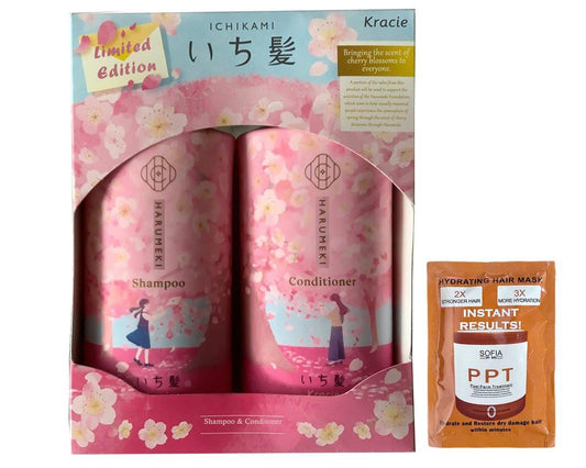 Ichikami Sakura & Cherry Blossom Shampoo und Conditioner Set, limitierte Edition, 2-teilig, Rosa und Weiß