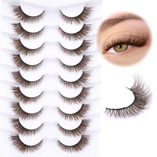 Zegaine Braune Wispy Wimpern – Katzenaugen-Look, Natürliche Fake Lashes, 9 Paar