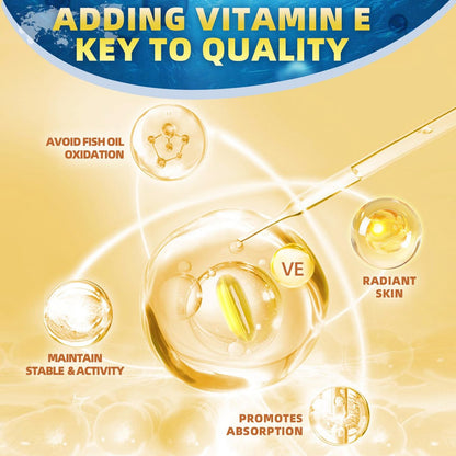 Triple Omega 3-6-9 Fischöl 2000mg mit Vitamin E - EPA & DHA Fettsäuren - Unterstützt Herz, Gehirn, Augen, Gelenke, Haut & Immunsystem - mit Leinöl & Borretschöl, Non-GMO, 120 Softgels
