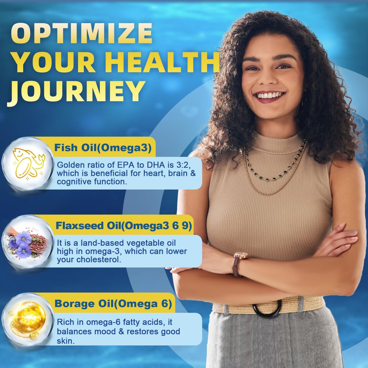 Triple Omega 3-6-9 Fischöl 2000mg mit Vitamin E - EPA & DHA Fettsäuren - Unterstützt Herz, Gehirn, Augen, Gelenke, Haut & Immunsystem - mit Leinöl & Borretschöl, Non-GMO, 120 Softgels