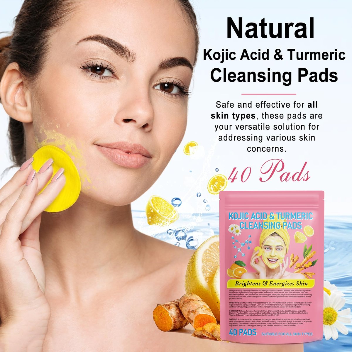 A r b c r n Kurkuma Reinigungspads 2er-Pack, Kojisäure und Kurkuma Reinigungspads für Gesicht und Körper, entfernen überschüssiges Keratin, 80 Stück