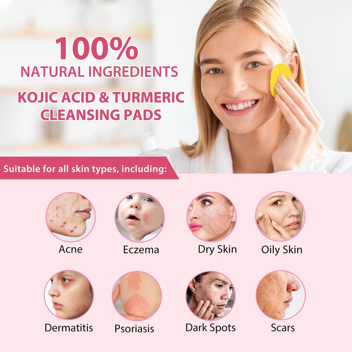 A r b c r n Kurkuma Reinigungspads 2er-Pack, Kojisäure und Kurkuma Reinigungspads für Gesicht und Körper, entfernen überschüssiges Keratin, 80 Stück
