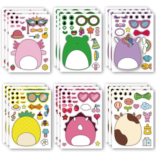 18 Stück Cartoon Gesichter Aufkleber – Mix & Match mit 6 Designs – Partygeschenke & Dekoration