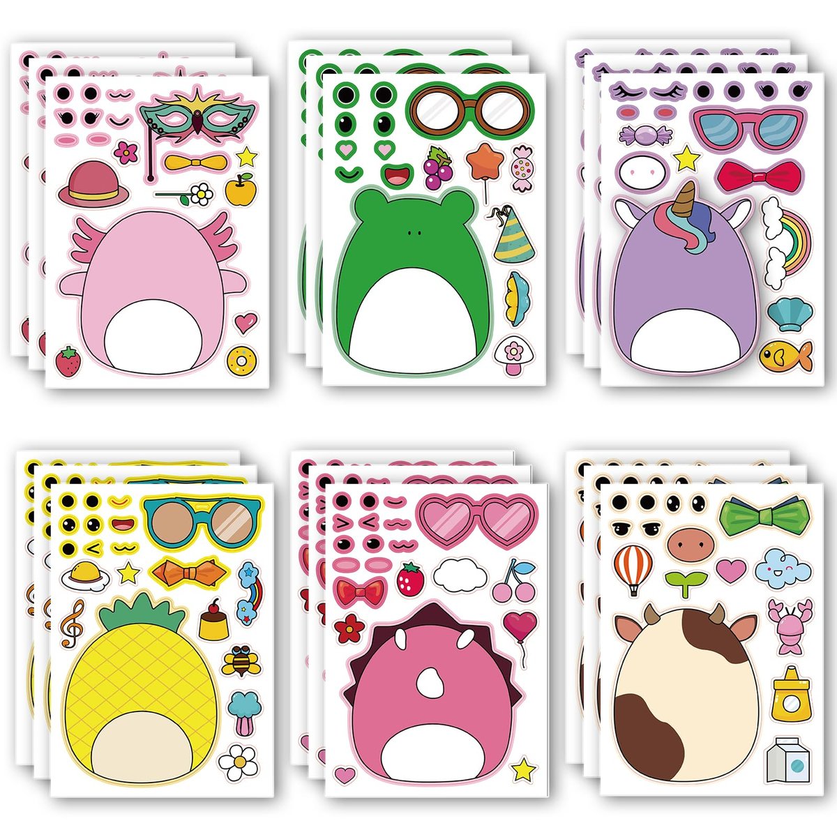 18 Stück Cartoon Gesichter Aufkleber – Mix & Match mit 6 Designs – Partygeschenke & Dekoration