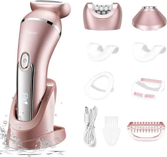 Hatteker Elektrischer Rasierer für Frauen – Lady Epilator & Haarentferner Set, 3-in-1, wasserdicht, wiederaufladbar, schmerzfrei, für Gesicht, Kinn, Arme, Beine, Achseln, Bikini