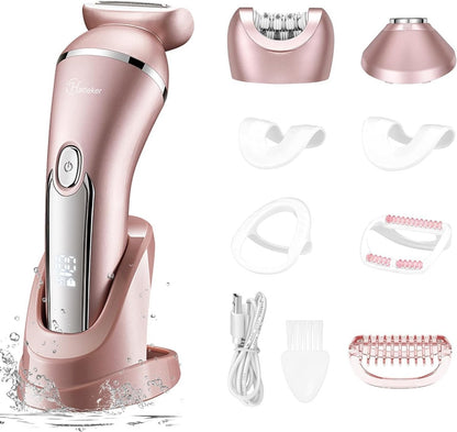 Hatteker Elektrischer Rasierer für Frauen – Lady Epilator & Haarentferner Set, 3-in-1, wasserdicht, wiederaufladbar, schmerzfrei, für Gesicht, Kinn, Arme, Beine, Achseln, Bikini