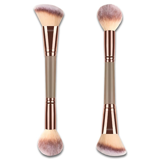 Jaasuee Doppelend-Foundation-Makeup-Pinsel, abgewinkelt/rund für flüssige, pudrige & cremige Texturen (Champagner Gold)