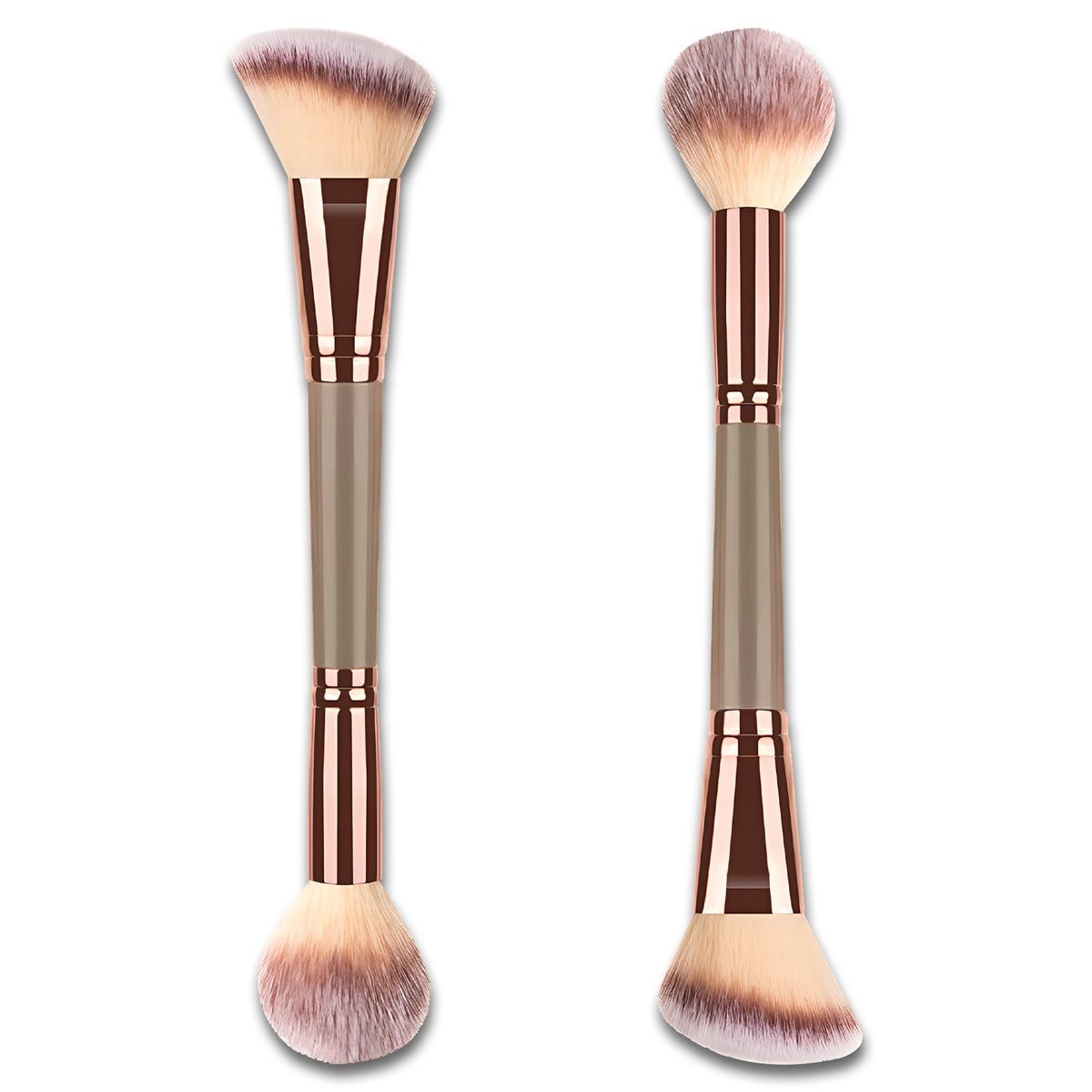 Jaasuee Doppelend-Foundation-Makeup-Pinsel, abgewinkelt/rund für flüssige, pudrige & cremige Texturen (Champagner Gold)