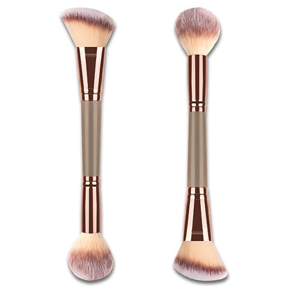 Jaasuee Doppelend-Foundation-Makeup-Pinsel, abgewinkelt/rund für flüssige, pudrige & cremige Texturen (Champagner Gold)