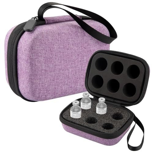 Mviioe Insulin-Kühlschrank-Aufbewahrungstasche für Insulinfläschchen, Peptid-Organizer-Tasche für 10-ml-Fläschchen, herausnehmbares Design mit 2 Größen Schaumstoff (6 Steckplätze) (Lila)