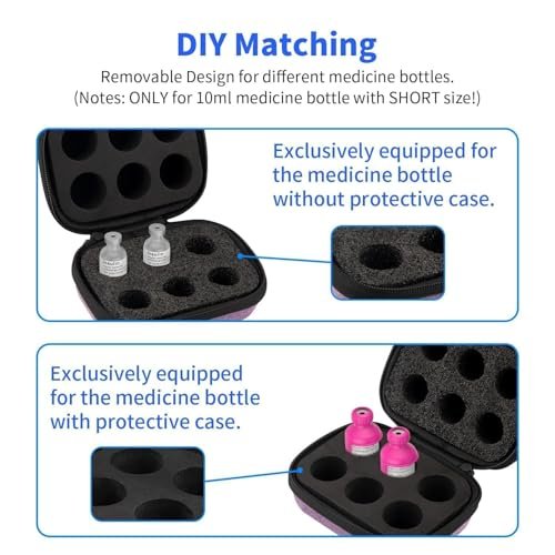 Mviioe Insulin-Kühlschrank-Aufbewahrungstasche für Insulinfläschchen, Peptid-Organizer-Tasche für 10-ml-Fläschchen, herausnehmbares Design mit 2 Größen Schaumstoff (6 Steckplätze) (Lila)