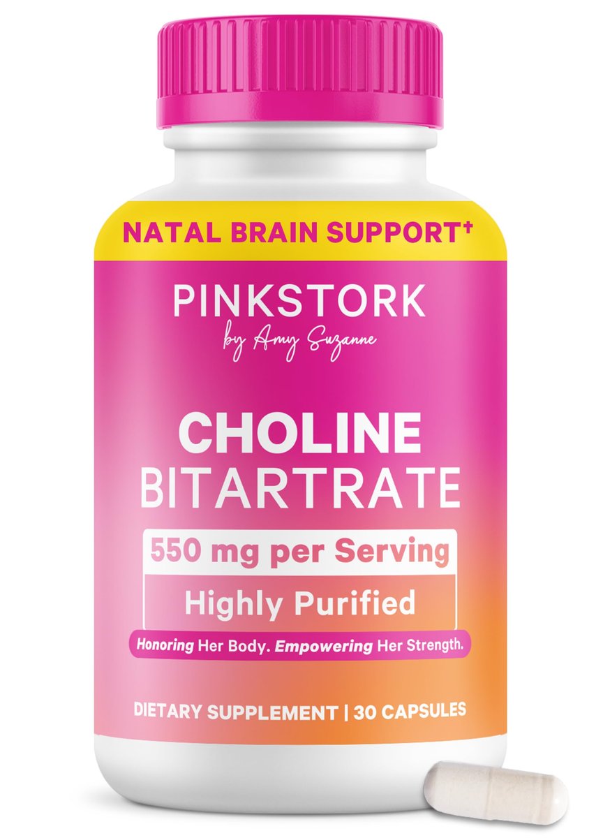 Pink Stork Cholin - 550 mg Cholinbitartrat von VitaCholine für Schwangere und Stillende - Präparat für fetale kognitive Gesundheit und Muttermilchqualität - 1 Kapsel täglich, 30 Stück
