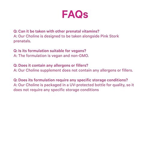 Pink Stork Cholin - 550 mg Cholinbitartrat von VitaCholine für Schwangere und Stillende - Präparat für fetale kognitive Gesundheit und Muttermilchqualität - 1 Kapsel täglich, 30 Stück