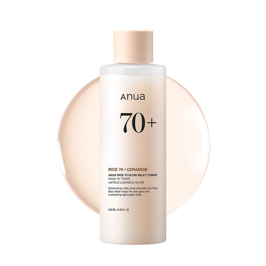 Anua Rice 70 Glow Milky Toner – Feuchtigkeitsspendender Toner für Glas- & Dewy Skin mit Niacinamid & Ceramiden, 250 ml