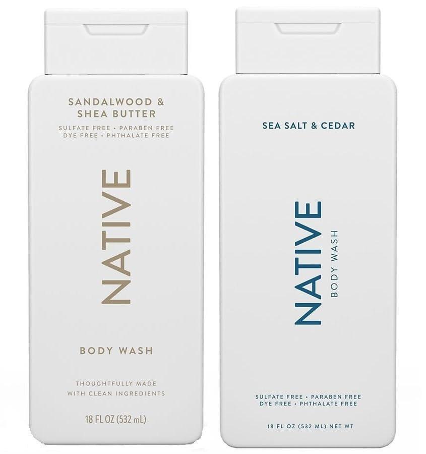 Native Duschgel 2er-Pack: Sandelholz & Sheabutter + Meersalz & Zeder (18 fl oz je Flasche)