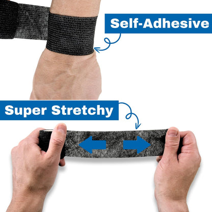 Frontline 24er Pack Selbstklebende Bandage 5 cm x 4,5 m – Athletik-Tape, Vlies-Bandage, elastisch, hautfreundlich (Schwarz)