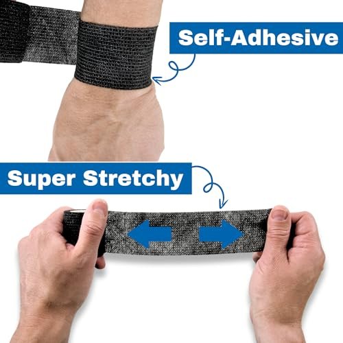 Frontline 24er Pack Selbstklebende Bandage 5 cm x 4,5 m – Athletik-Tape, Vlies-Bandage, elastisch, hautfreundlich (Schwarz)