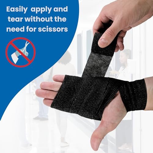 Frontline 24er Pack Selbstklebende Bandage 5 cm x 4,5 m – Athletik-Tape, Vlies-Bandage, elastisch, hautfreundlich (Schwarz)