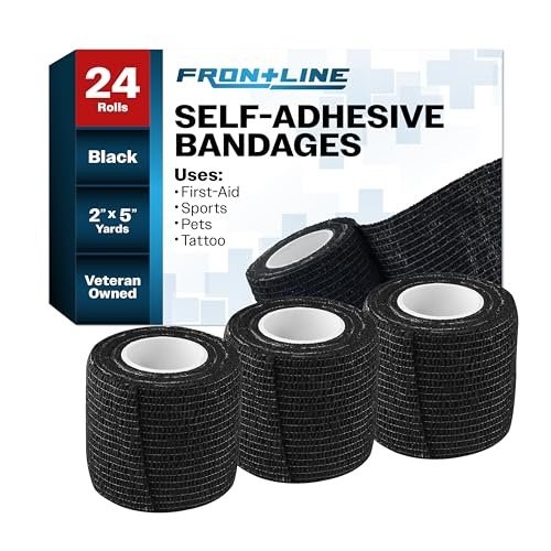 Frontline 24er Pack Selbstklebende Bandage 5 cm x 4,5 m – Athletik-Tape, Vlies-Bandage, elastisch, hautfreundlich (Schwarz)