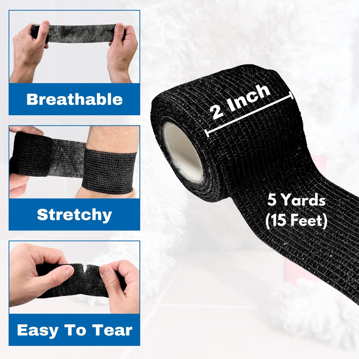 Frontline 24er Pack Selbstklebende Bandage 5 cm x 4,5 m – Athletik-Tape, Vlies-Bandage, elastisch, hautfreundlich (Schwarz)
