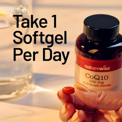 NatureWise CoQ10 100mg + Schwarzer Pfeffer – Hochabsorbierbares Coenzym Q10 mit Piperin – Antioxidans für Herzgesundheit & Zellenergie – Vegan, Nicht-GVO, Glutenfrei – 30 Kapseln [30-Tage-Vorrat]