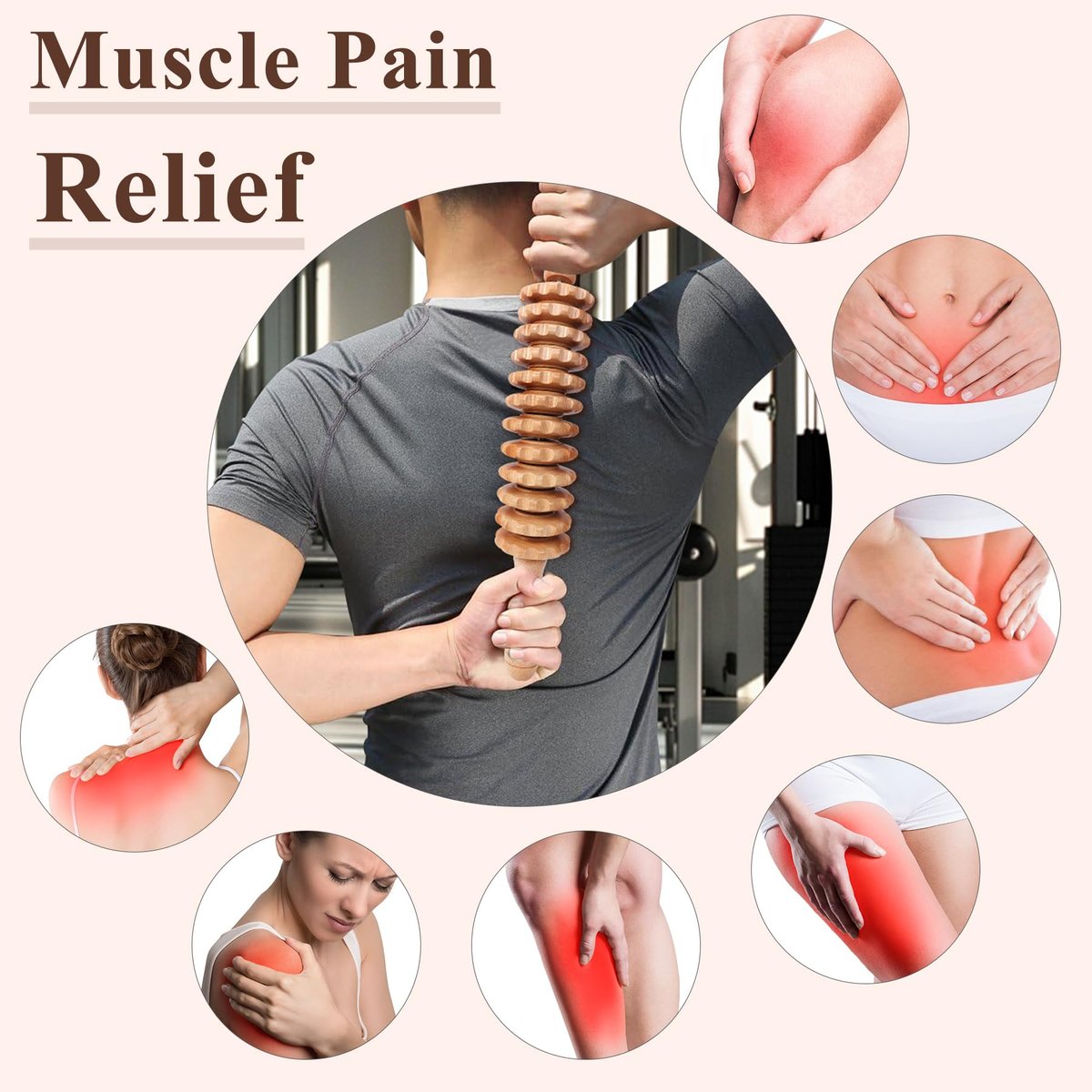 Xokocli Cellulite-Massagegerät aus Holz – Faszienroller für Beine, Oberschenkel & Rücken – Lymphdrainage & Muskelentspannung (Weiß, 12 Räder)