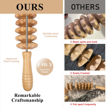 Xokocli Cellulite-Massagegerät aus Holz – Faszienroller für Beine, Oberschenkel & Rücken – Lymphdrainage & Muskelentspannung (Weiß, 12 Räder)