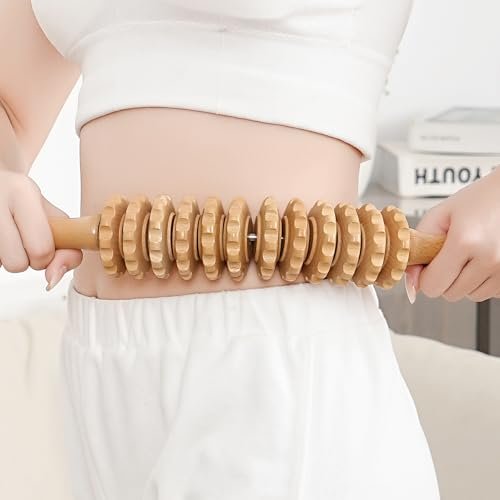 Xokocli Cellulite-Massagegerät aus Holz – Faszienroller für Beine, Oberschenkel & Rücken – Lymphdrainage & Muskelentspannung (Weiß, 12 Räder)
