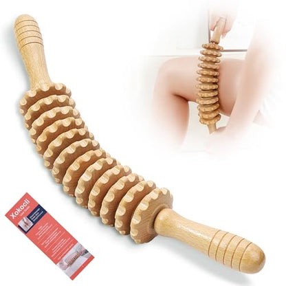 Xokocli Cellulite-Massagegerät aus Holz – Faszienroller für Beine, Oberschenkel & Rücken – Lymphdrainage & Muskelentspannung (Weiß, 12 Räder)