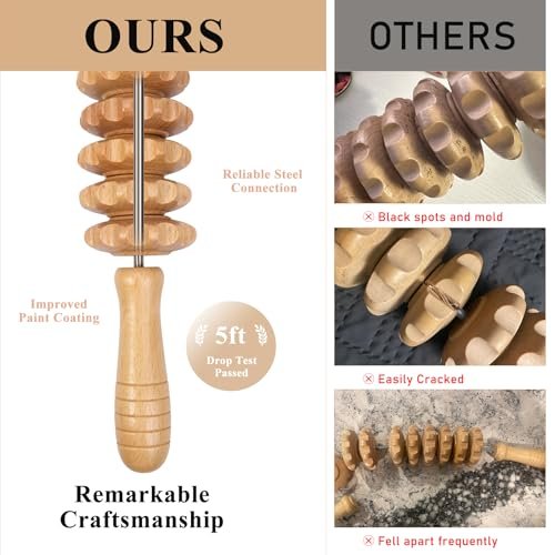 Xokocli Cellulite-Massagegerät aus Holz – Faszienroller für Beine, Oberschenkel & Rücken – Lymphdrainage & Muskelentspannung (Weiß, 12 Räder)