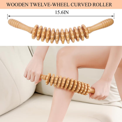 Xokocli Cellulite-Massagegerät aus Holz – Faszienroller für Beine, Oberschenkel & Rücken – Lymphdrainage & Muskelentspannung (Weiß, 12 Räder)