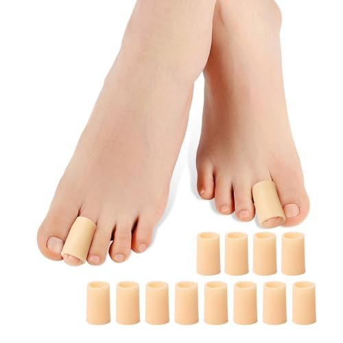 Povihome Zehenhülsen, Zehenschützer, 12er-Pack Zehenpolster für Hammerzehen, verstauchte Zehen, Hühneraugen, Hornhautschutz (mittelgroß, beige)