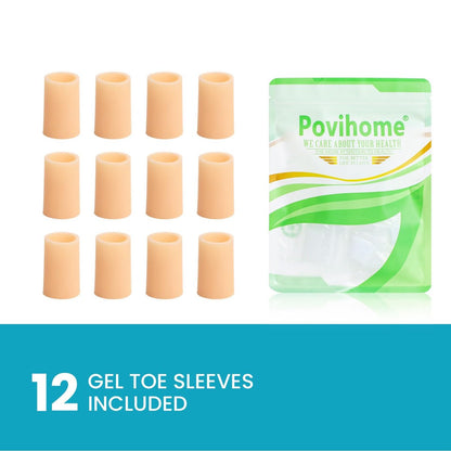 Povihome Zehenhülsen, Zehenschützer, 12er-Pack Zehenpolster für Hammerzehen, verstauchte Zehen, Hühneraugen, Hornhautschutz (mittelgroß, beige)