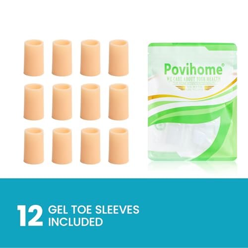 Povihome Zehenhülsen, Zehenschützer, 12er-Pack Zehenpolster für Hammerzehen, verstauchte Zehen, Hühneraugen, Hornhautschutz (mittelgroß, beige)