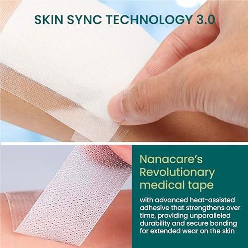 NanaCare Clear Medical Tape Waterproof, 4 Rollen - 2,5 cm x 9,1 m + 10 Wundauflagen - Hypoallergenes chirurgisches Pflaster für Wundversorgung, Verbände & Gesicht, Erste-Hilfe-Wasserfestes Band für empfindliche Haut
