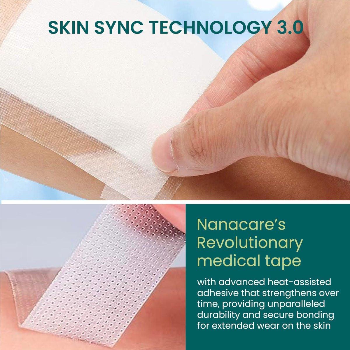 NanaCare Clear Medical Tape Waterproof, 4 Rollen - 2,5 cm x 9,1 m + 10 Wundauflagen - Hypoallergenes chirurgisches Pflaster für Wundversorgung, Verbände & Gesicht, Erste-Hilfe-Wasserfestes Band für empfindliche Haut