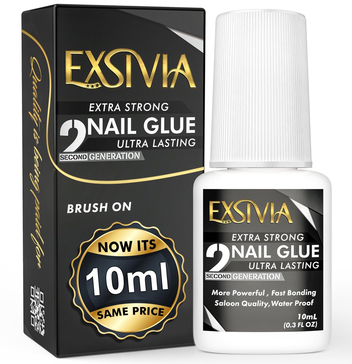 EXSIVIA Superstarker Nagelkleber für Press-On-Nägel, Acrylnägel & Nageltipps (10 ml) – Extra starke, langanhaltende Haftung mit Pinselapplikator, kein Dehydrator oder Primer erforderlich