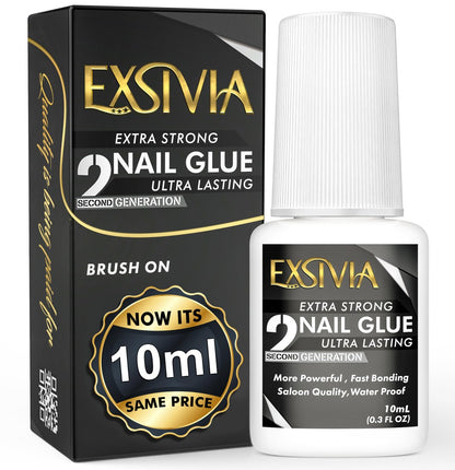 EXSIVIA Superstarker Nagelkleber für Press-On-Nägel, Acrylnägel & Nageltipps (10 ml) – Extra starke, langanhaltende Haftung mit Pinselapplikator, kein Dehydrator oder Primer erforderlich